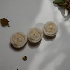 3x Small Rose Pillar Candles Set | Migraine - Safe Soy Coconut Beeswax | Clean Burn Romantic Gift 180g - Bergam Candles
