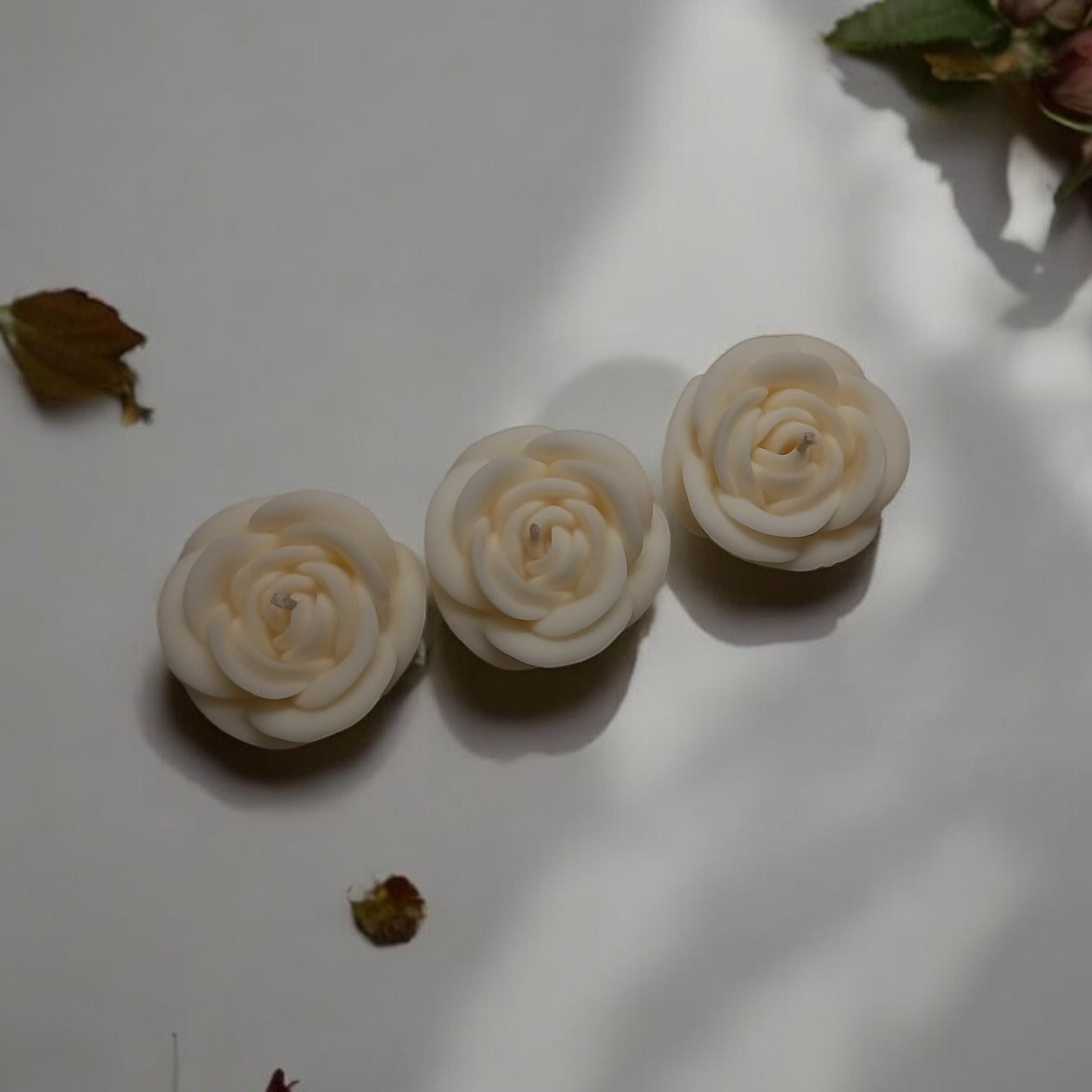 3x Small Rose Pillar Candles Set | Migraine - Safe Soy Coconut Beeswax | Clean Burn Romantic Gift 180g - Bergam Candles
