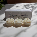 3x Small Rose Pillar Candles Set | Migraine - Safe Soy Coconut Beeswax | Clean Burn Romantic Gift 180g - Bergam Candles