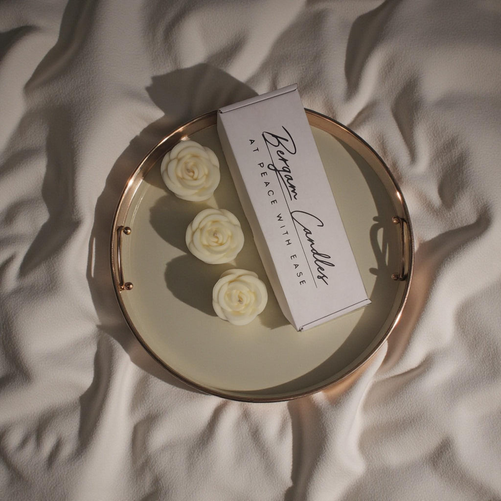 3x Small Rose Pillar Candles Set | Migraine - Safe Soy Coconut Beeswax | Clean Burn Romantic Gift 180g - Bergam Candles