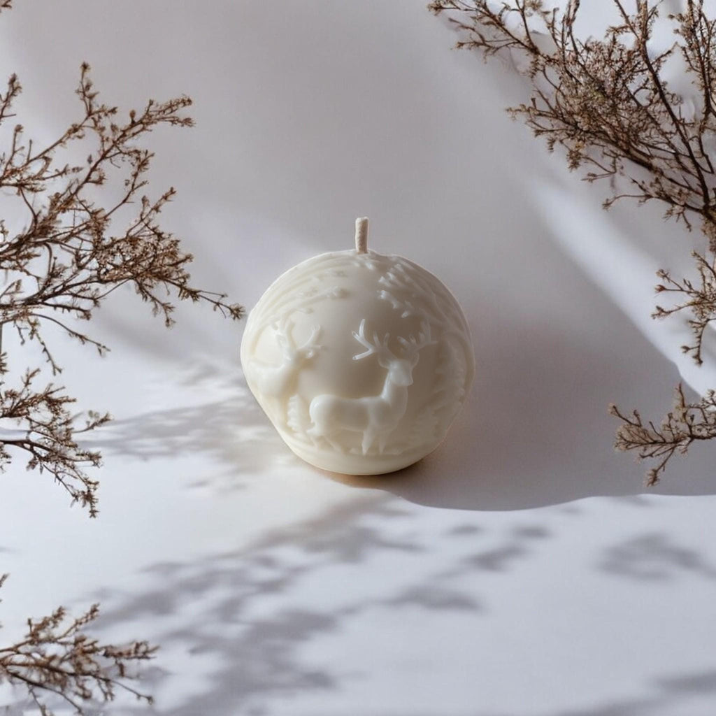 Autumn Deer Ball Candle 170g | 3D Forest Pillar Soy Beeswax Migraine - Safe | 20h Burn Handmade - Bergam Candles