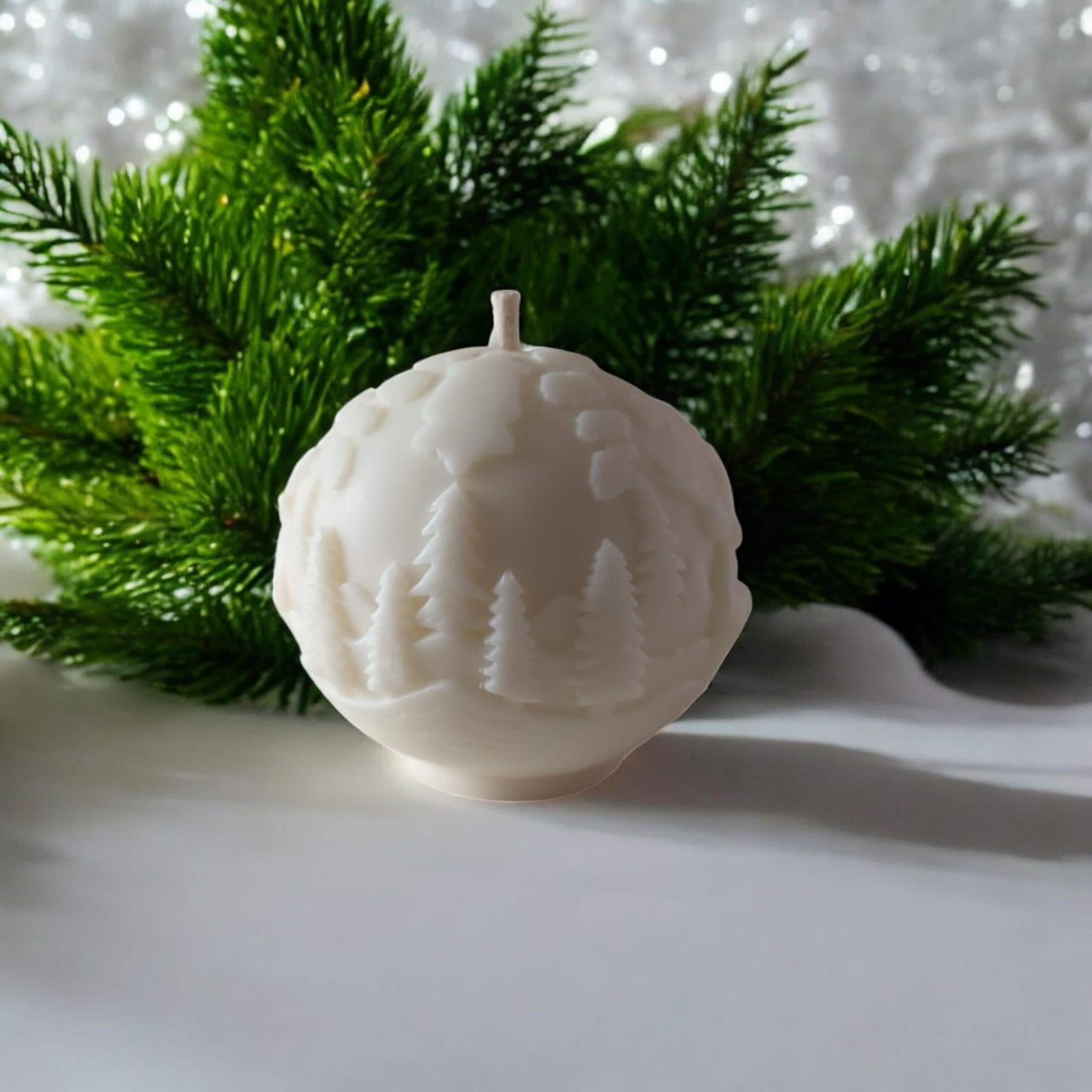 Cozy Winter Forest Candle Handmade | Textured 3D Pillar Soy Beeswax 20h | Migraine - Safe Gift - Bergam Candles