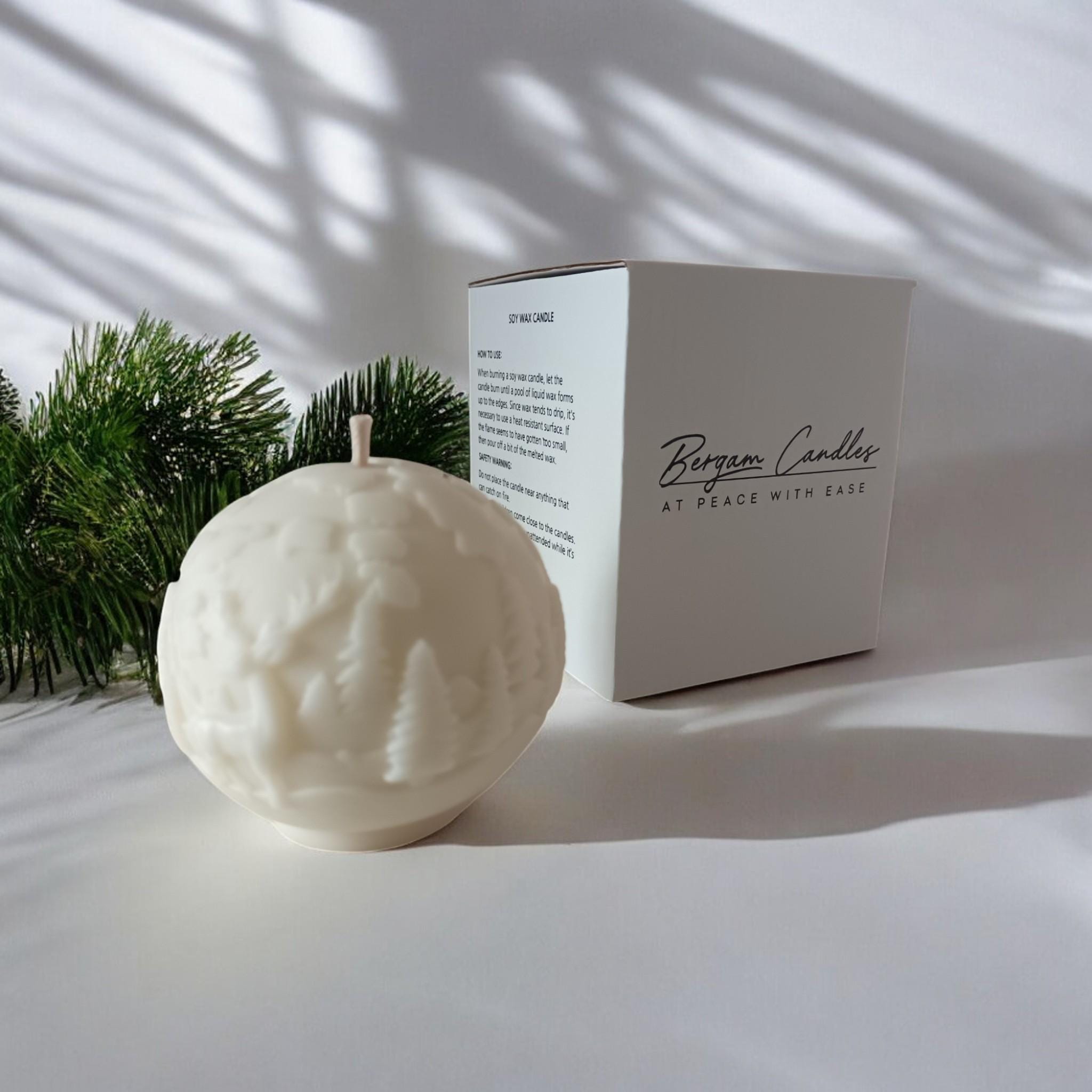 Cozy Winter Forest Candle Handmade | Textured 3D Pillar Soy Beeswax 20h | Migraine - Safe Gift - Bergam Candles