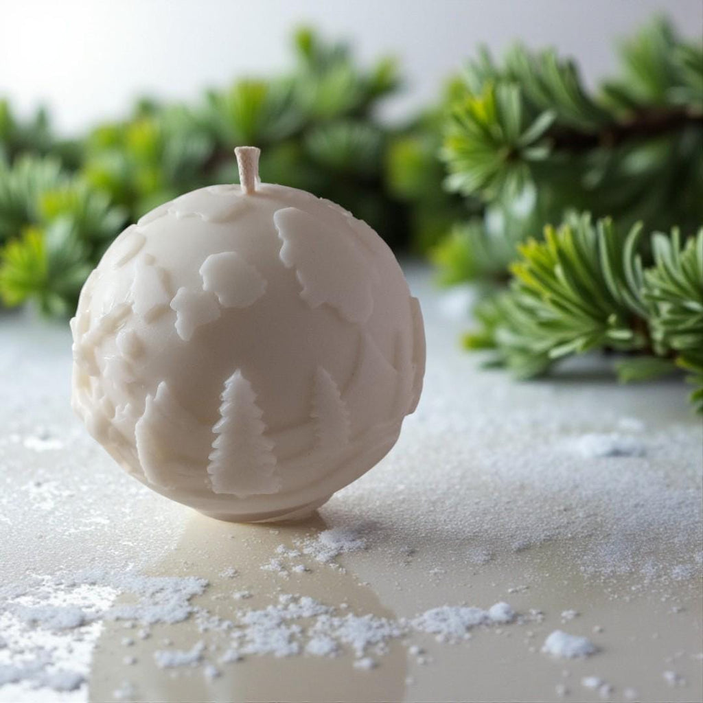 Cozy Winter Forest Candle Handmade | Textured 3D Pillar Soy Beeswax 20h | Migraine - Safe Gift - Bergam Candles