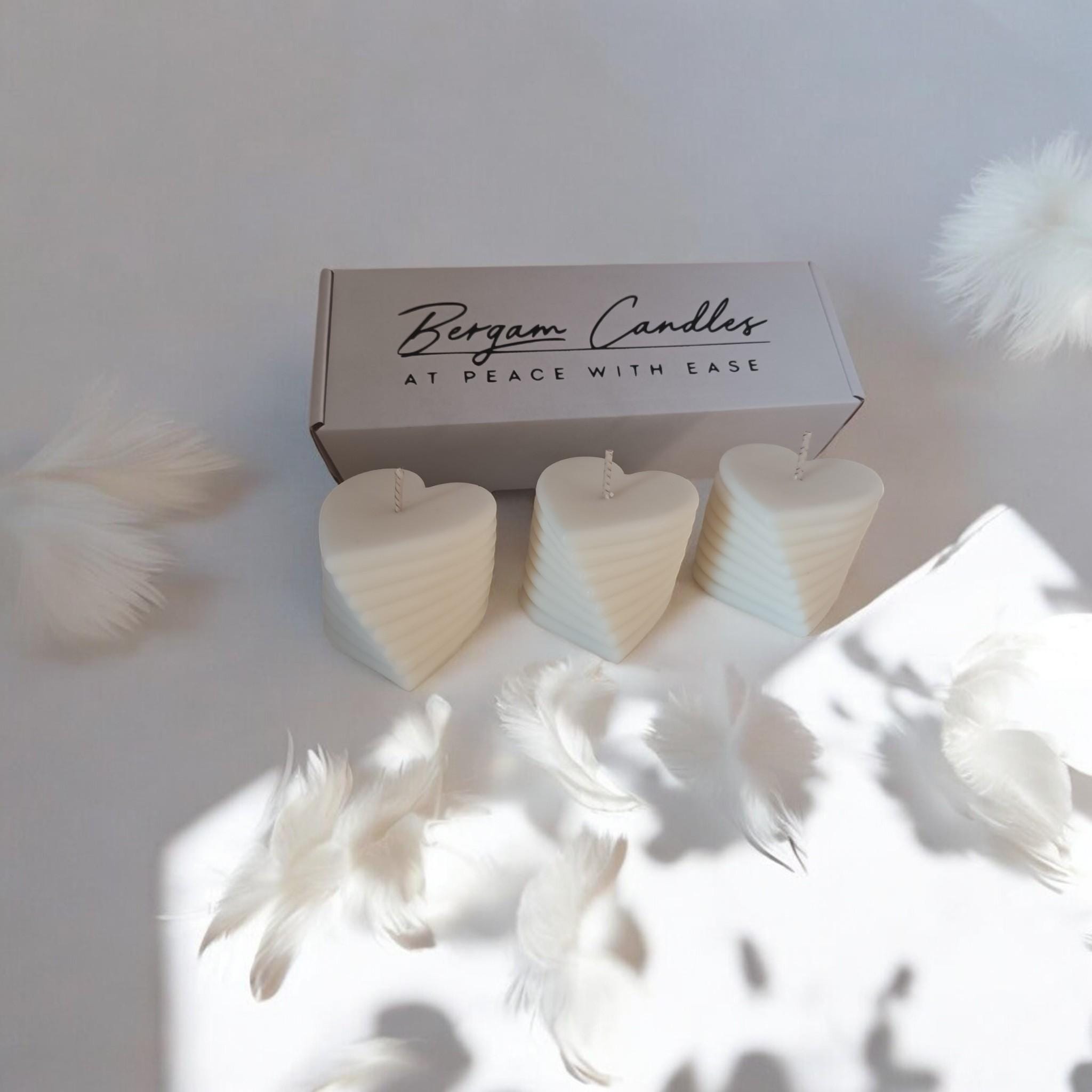 Handmade Heart Pillar Candles Set 3pc | Soy Beeswax Migraine - Safe Romantic Gift | 210g 1h Burn - Bergam Candles