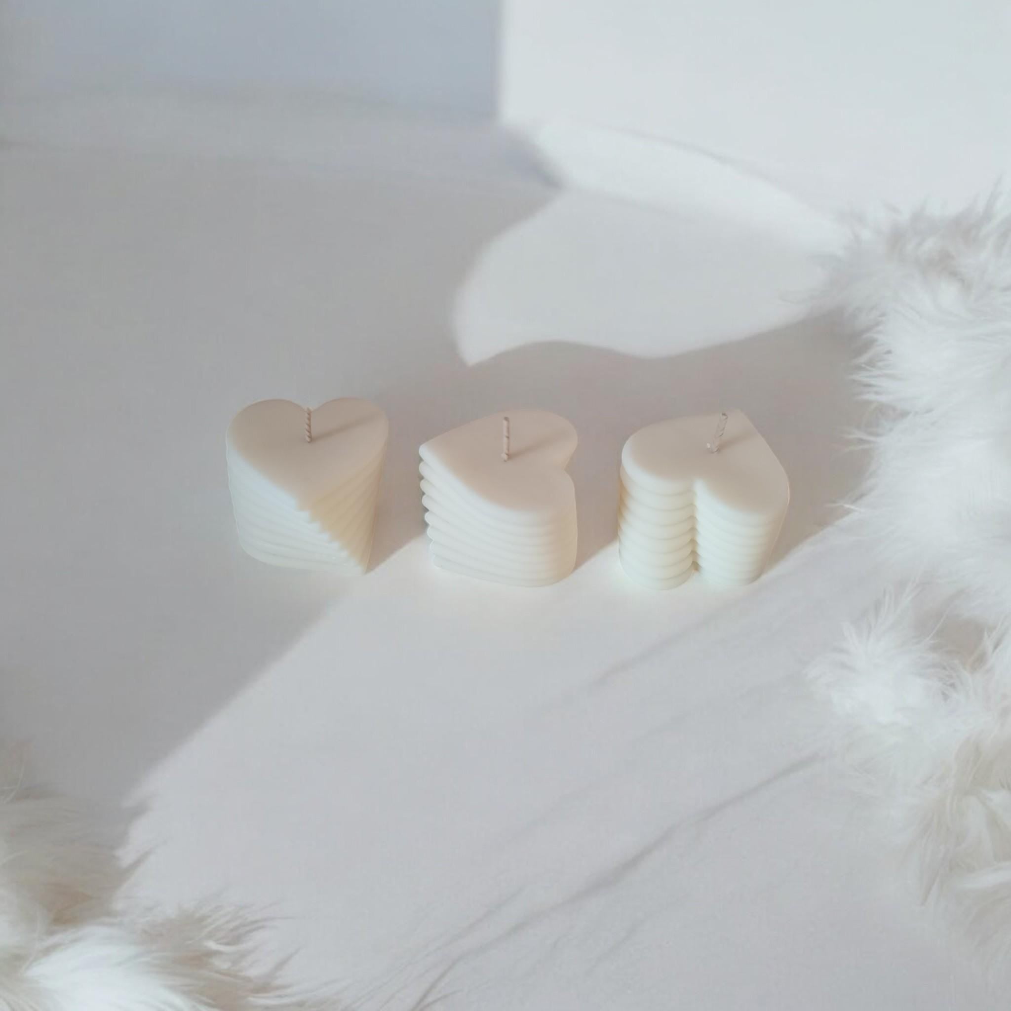 Handmade Heart Pillar Candles Set 3pc | Soy Beeswax Migraine - Safe Romantic Gift | 210g 1h Burn - Bergam Candles