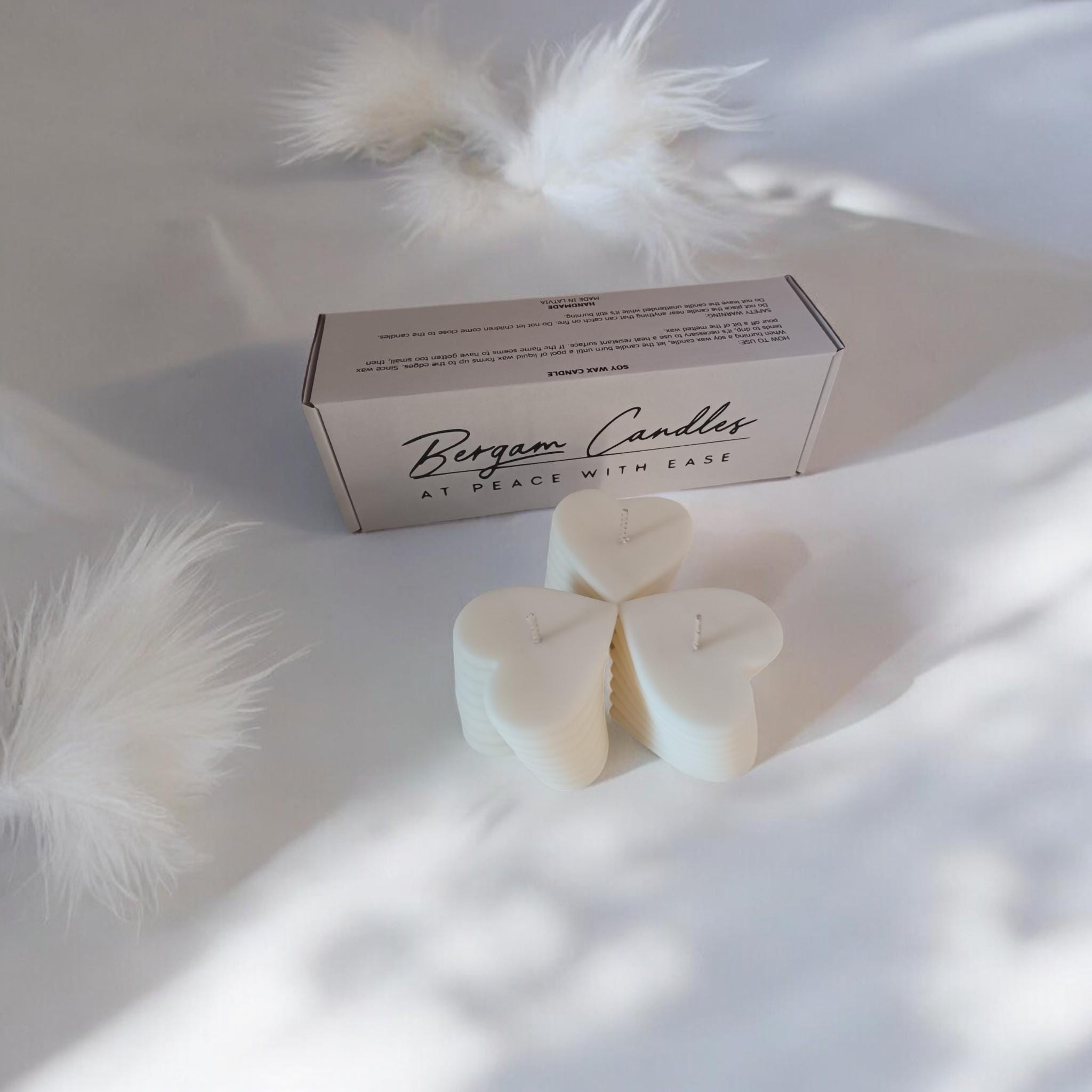 Handmade Heart Pillar Candles Set 3pc | Soy Beeswax Migraine - Safe Romantic Gift | 210g 1h Burn - Bergam Candles