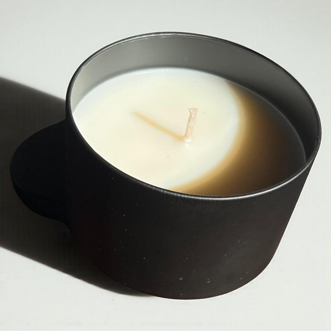 Matte Black Ivory Tin Candle | Luxury Soy Wax Migraine - Safe 180g | ~20h Burn Tin Collection - Bergam Candles