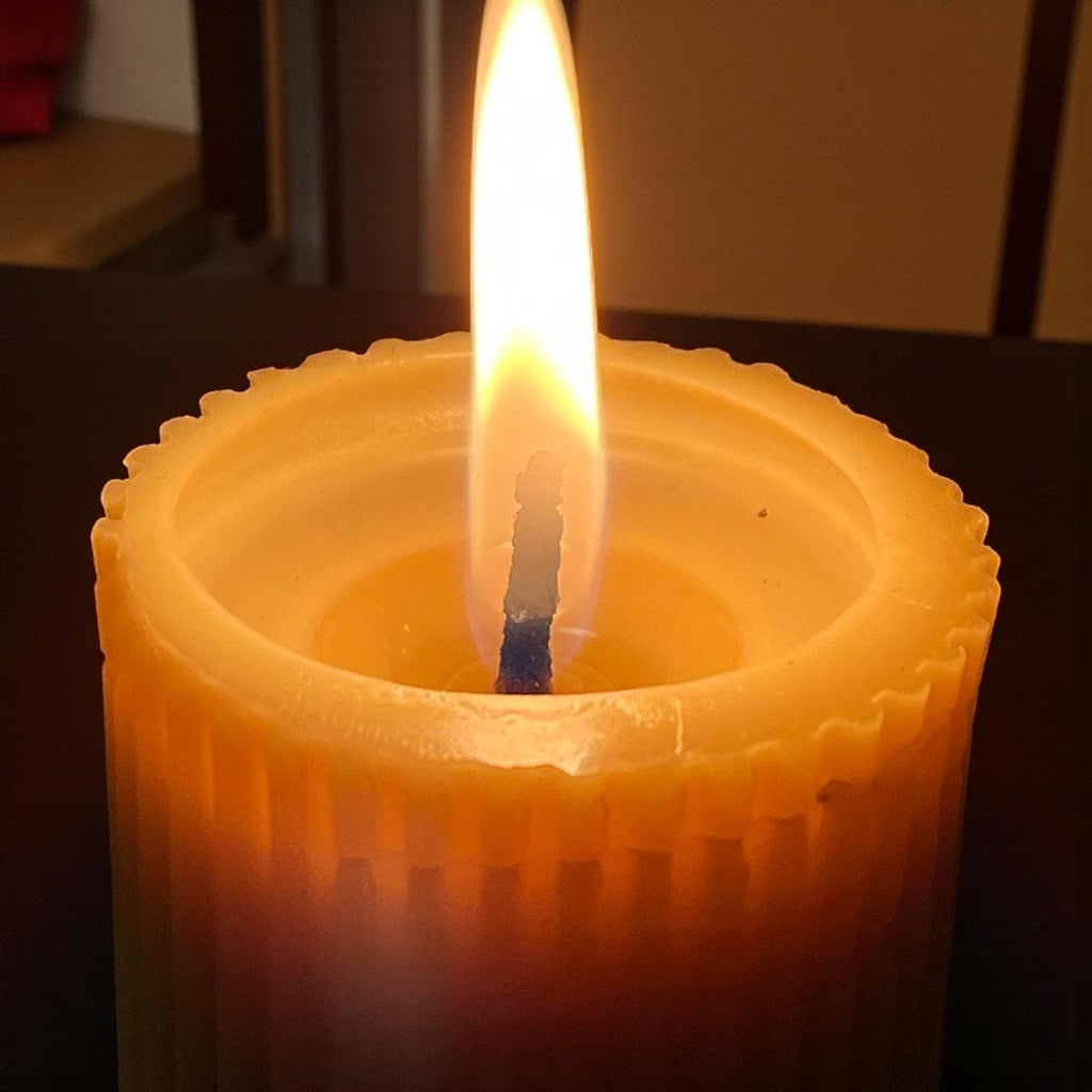 Ribbed Pillar Column Candle | Migraine - Safe Natural Wax Tall 10cm/15cm | Soy Unscented or Beeswax Honey Aroma - Bergam Candles