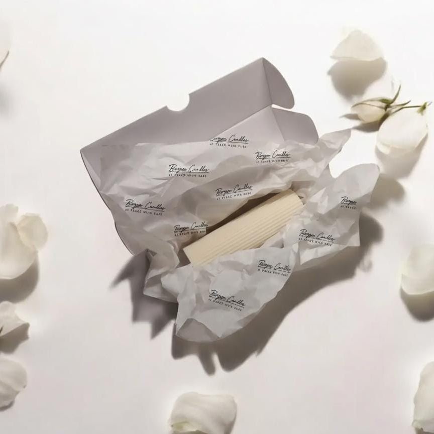 Ribbed Pillar Column Candle | Migraine - Safe Natural Wax Tall 10cm/15cm | Soy Unscented or Beeswax Honey Aroma - Bergam Candles