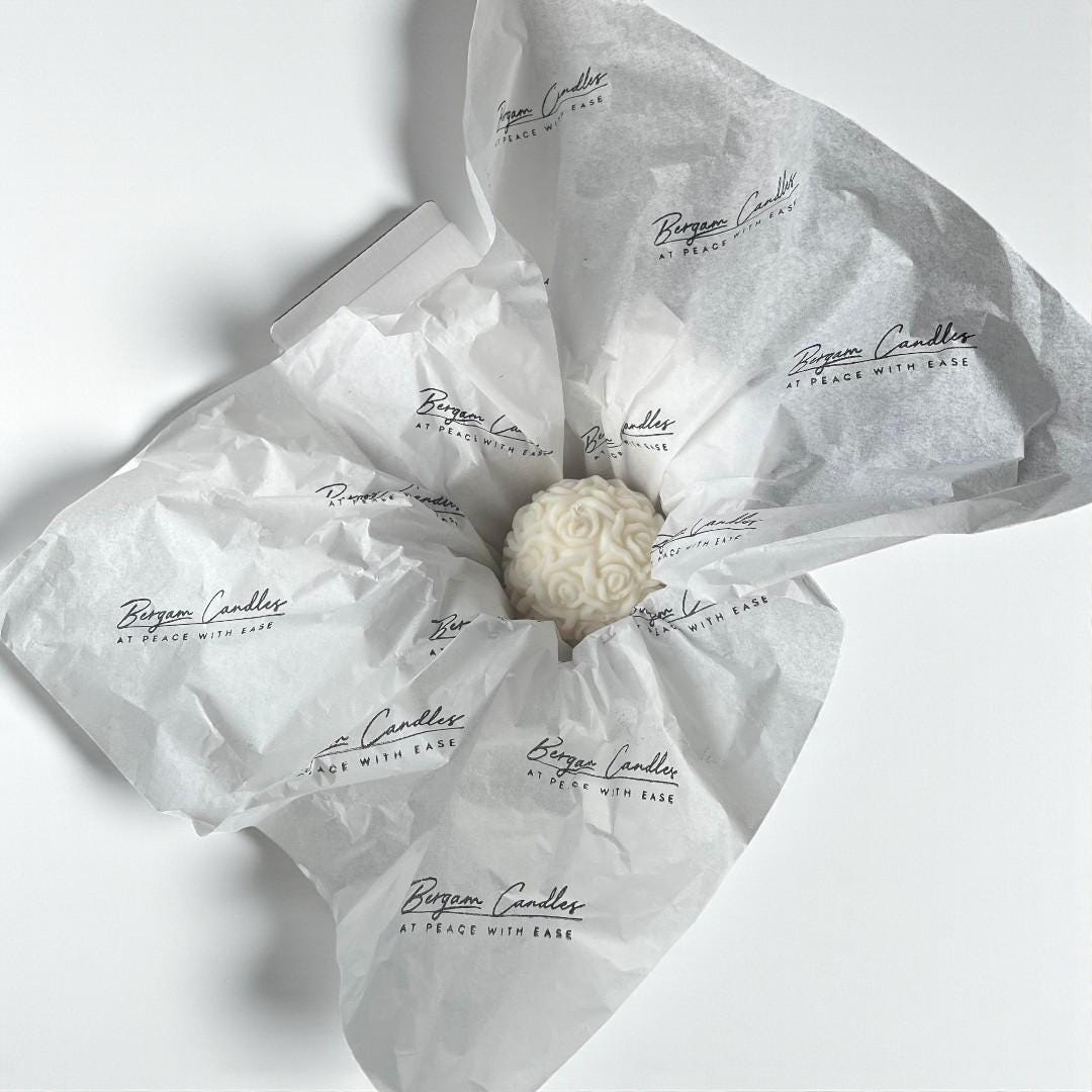 Rose Ball Candle | Migraine - Safe Soy Wax Ball Pillar 180g | ~23h Burn Natural Unscented - Bergam Candles