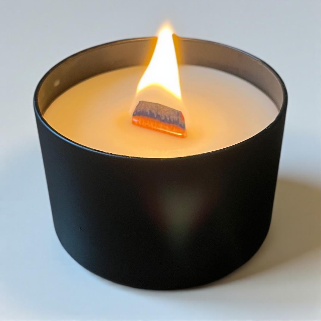 Wooden Wick Tin Candle | Crackle Sound Luxury Soy Coconut | Migraine - Safe 180g ~20h Burn - Bergam Candles