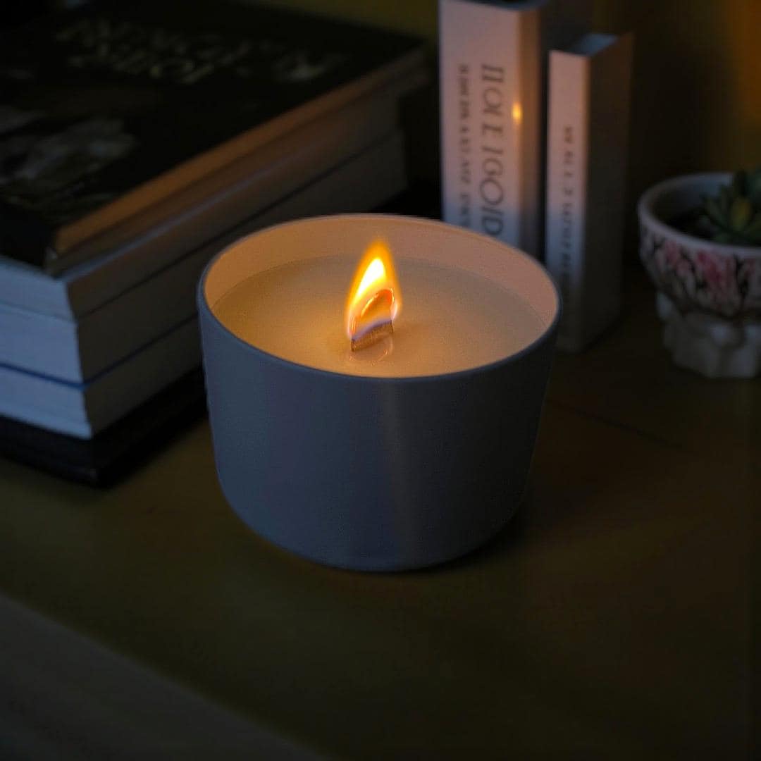 Wooden Wick Tin Candle | Crackle Sound Luxury Soy Coconut | Migraine - Safe 180g ~20h Burn - Bergam Candles