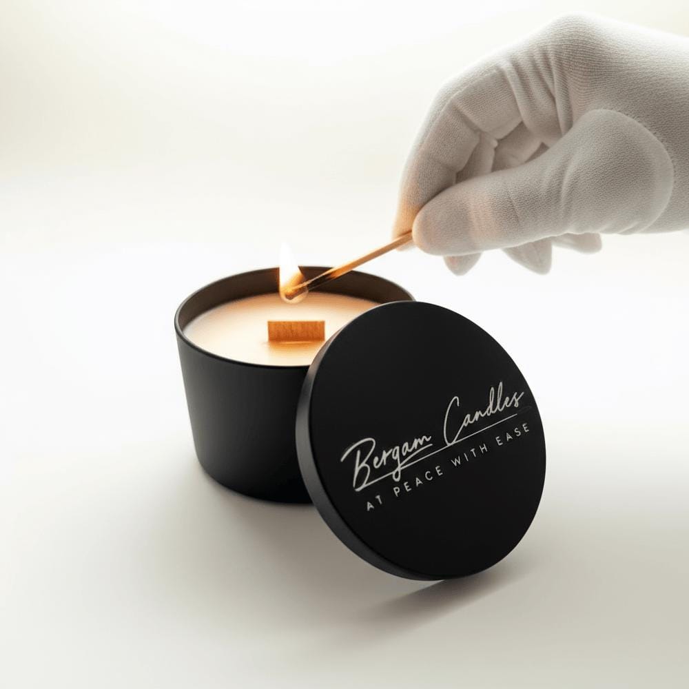 Wooden Wick Tin Candle | Crackle Sound Luxury Soy Coconut | Migraine - Safe 180g ~20h Burn - Bergam Candles